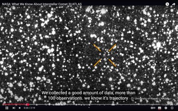 恒星間天体「アトラス」（NASA・ジェット・プロパルション・ラボラトリーのユーチューブチャンネルから）