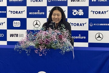 試合後に会見した内島萌夏