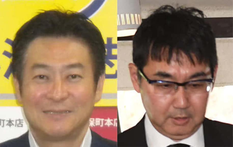  無罪を主張する秋元司被告(左)と最後は罪を認めた河井克行被告。ともに自民党・二階派の出身だ