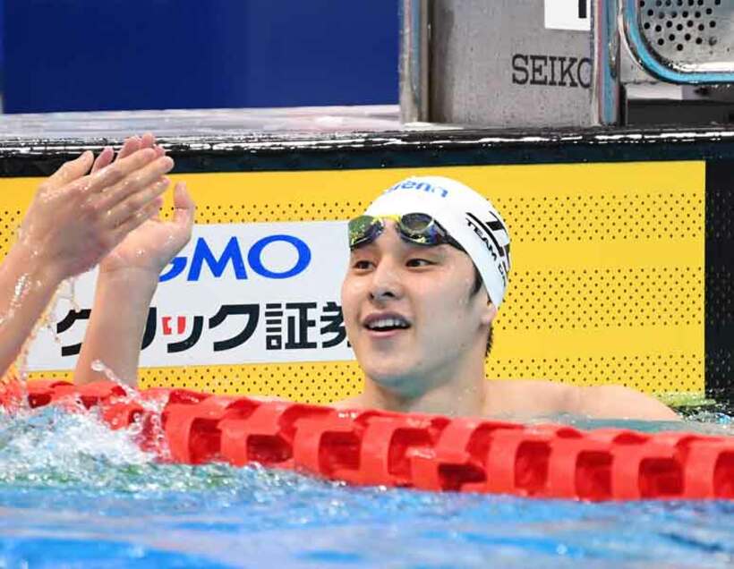  男子４００m個人メドレー予選１位の瀬戸大也（３日、東京アクアティックスセンター）