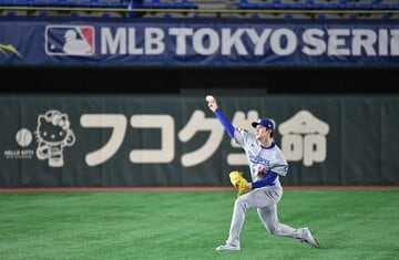キャッチボールなどで調整したドジャース・佐々木朗希