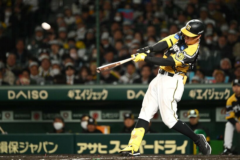 ５回、ホームランを放った阪神・佐藤輝