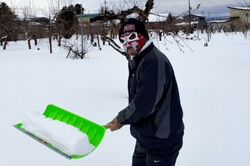 懸命に雪かきするカシン