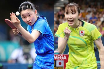 松下氏が優勝候補筆頭に推す張本美和（左）と３連覇がかかる早田ひな