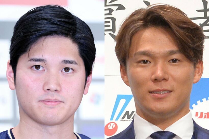 来季から同じユニフォームを着る大谷翔平（左）と山本由伸