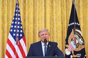 演説するドナルド・トランプ大統領(ロイター)