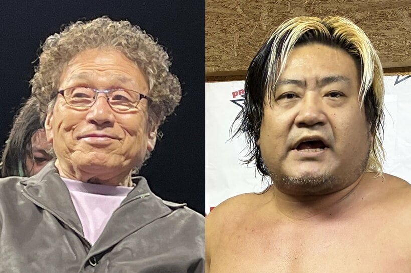 レジェンドの天龍源一郎(左)と、エボリューションの暴走専務・諏訪魔