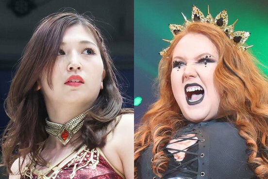 ワールド王者・青野未来(左)と、挑戦が決まったナイトシェイド