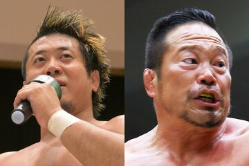 GHC王者の稲村愛輝(左)と次期挑戦者の杉浦貴