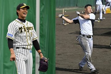  阪神・藤浪(左)と佐藤輝