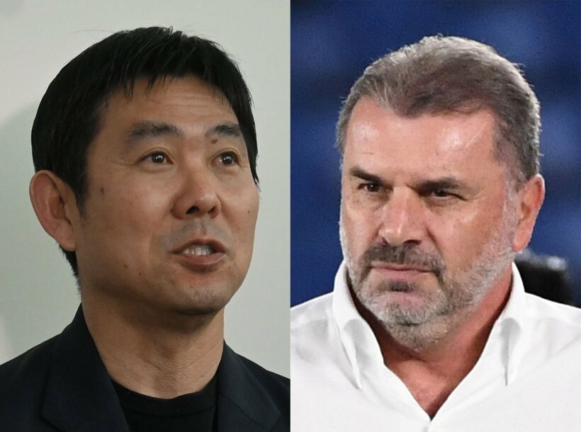 日本代表の森保監督（左）とポステコグルー氏