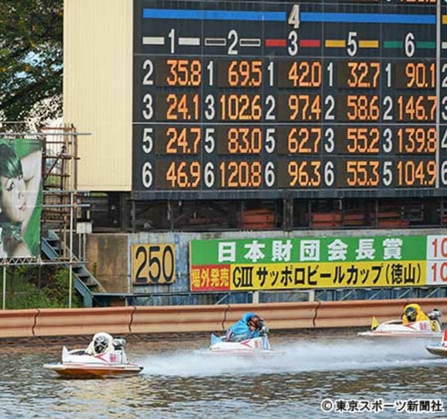 戸田ボートでは走っているレーサーからもオッズが丸見えだ