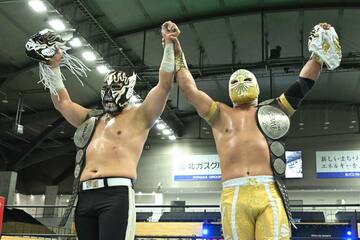 エル・デスペラード（左）とミスティコ（新日本プロレス提供）