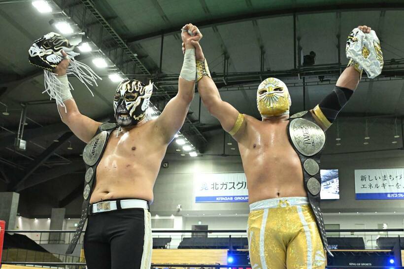 エル・デスペラード（左）とミスティコ（新日本プロレス提供）