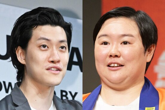 霜降り明星・粗品(左)と、やす子(右)