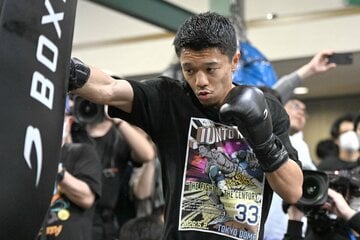 公開練習を行う中谷潤人