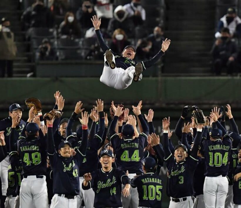  高々と１０回舞ったヤクルト・高津監督（東スポWeb）