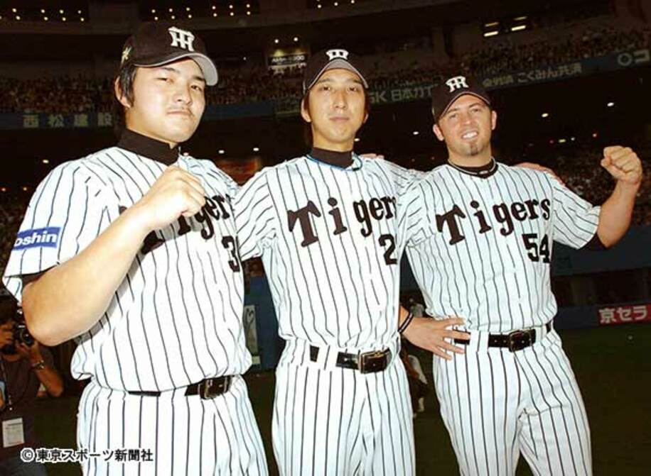  阪神勝利の方程式として名高い「ＪＦＫ」こと（右から）ウィリアムス、藤川、久保田