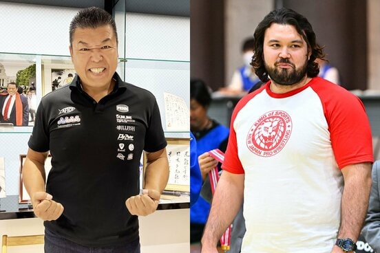 柔道でもプロレスでも、ウルフアロン(右)の先輩にあたる小川直也氏(左)