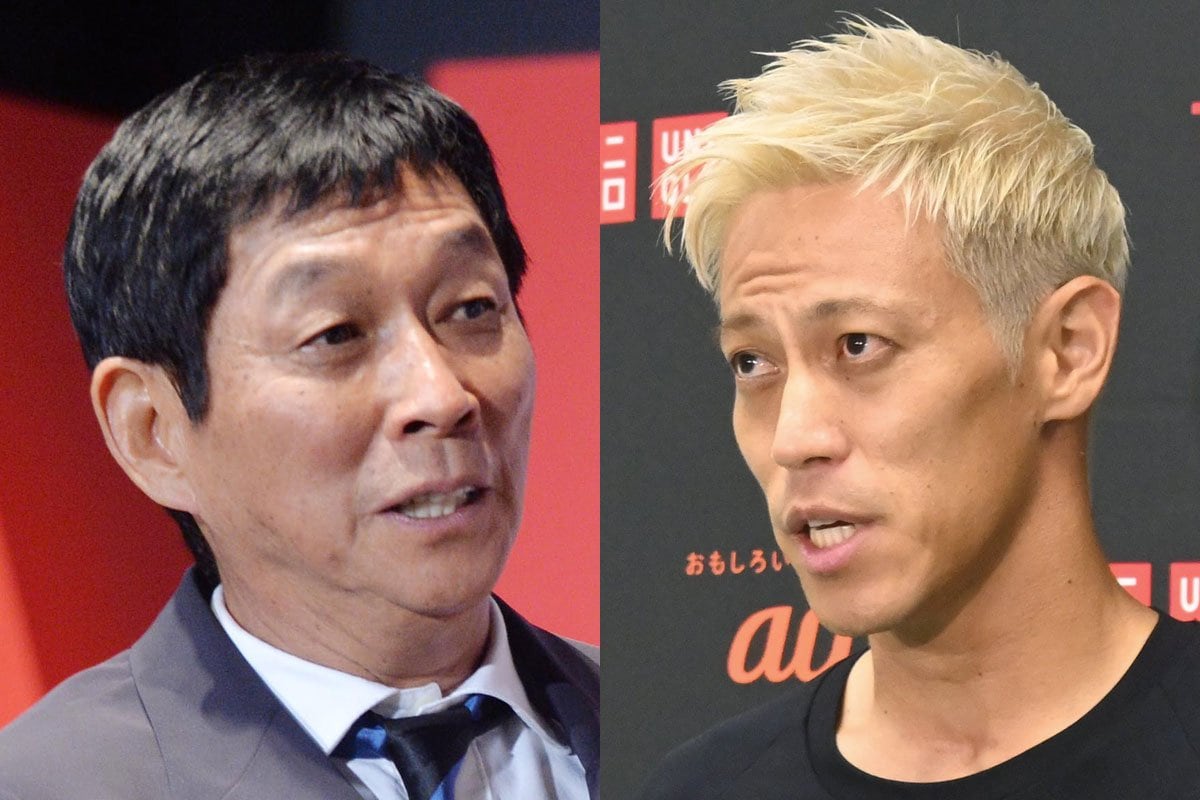 サッカー好きの明石家さんま(左)と、W杯解説が話題の本田圭佑