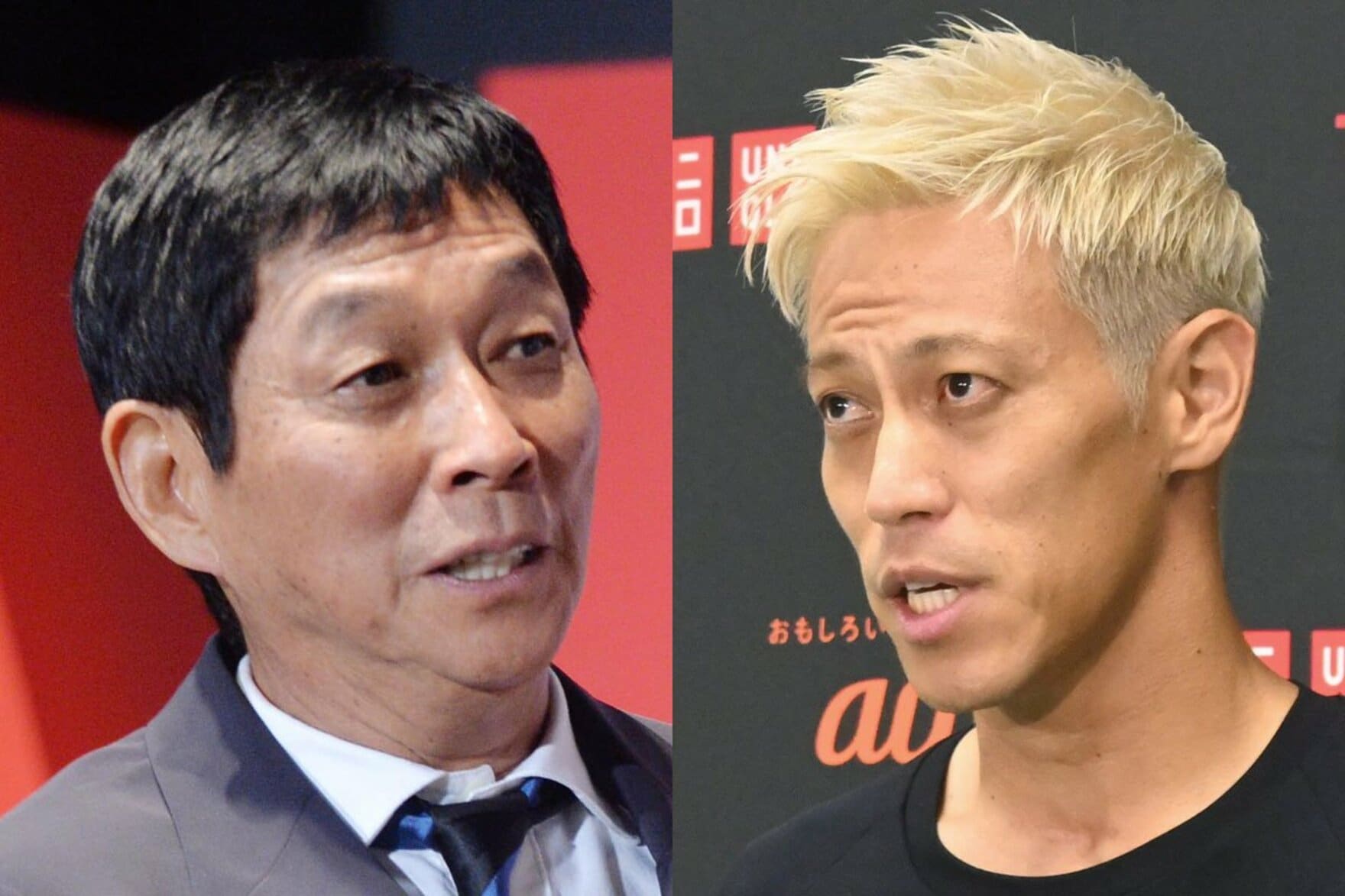 サッカー好きの明石家さんま(左)と、W杯解説が話題の本田圭佑