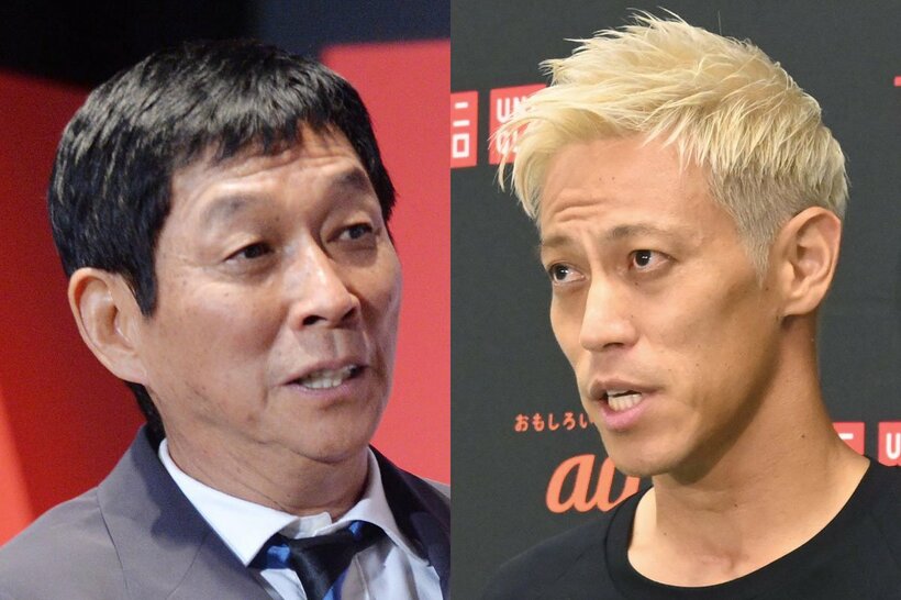 サッカー好きの明石家さんま(左)と、W杯解説が話題の本田圭佑
