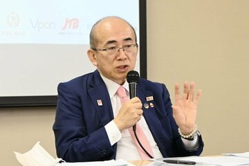 「大阪観光局記者会見」に出席した公益財団法人大阪観光局の溝畑宏理事長