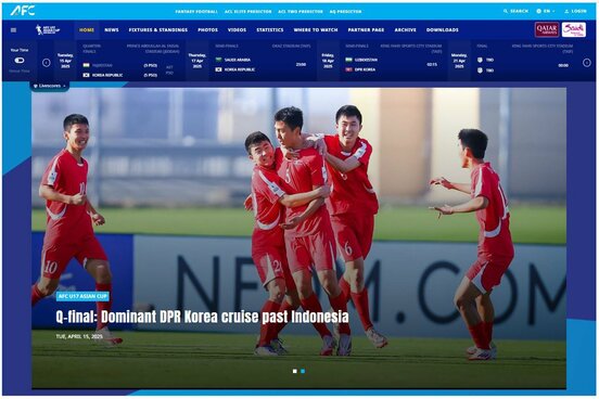 北朝鮮代表の勝利を伝えるAFCも公式サイト（www.the-afc.com）