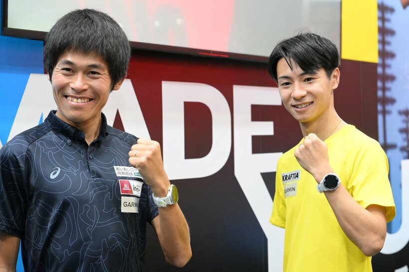 イベントに登場した川内優輝(左)と赤崎暁