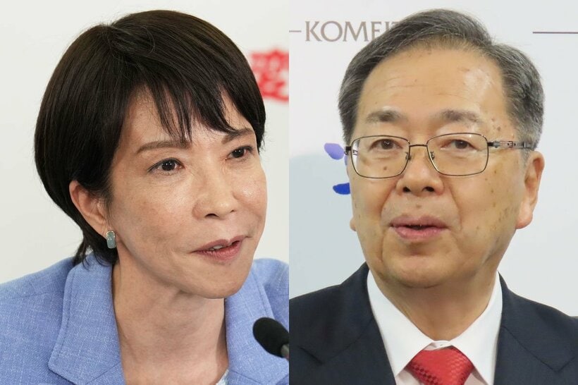 高市早苗首相(左)と公明党の斉藤鉄夫代表