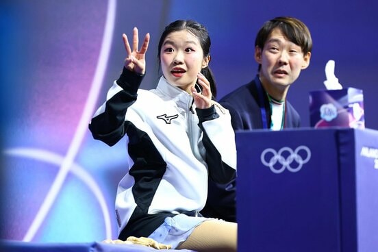 ３位と知って驚く中井亜美と中庭健介コーチ