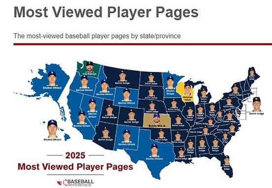 大谷は西海岸を中心に“征服”（ベースボール・リファレンスのサイトから）