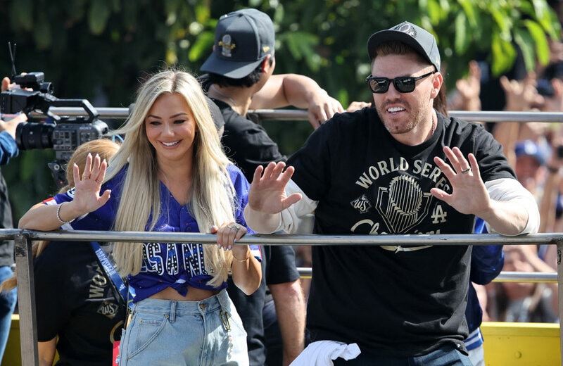 ドジャースのフレディ・フリーマンとチェルシー夫人（ロイター）