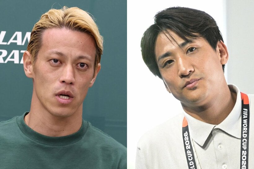 地上波のチュニジア戦放送で、コンビを組んだ本田圭佑(左)と日本テレビ・山本紘之アナウンサー