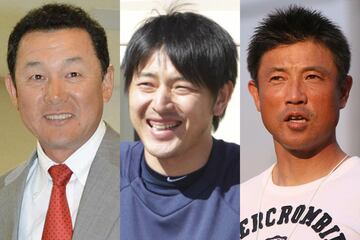 左から久保康生コーチ、岩隈久志、大塚晶文