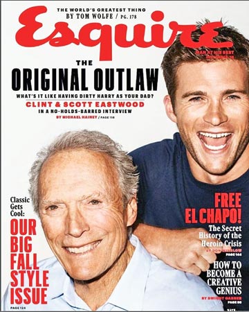 写真は父クリントと米誌「Ｅｓｑｕｉｒｅ」の表紙を飾ったスコット（インスタグラムから＝@scotteastwood）