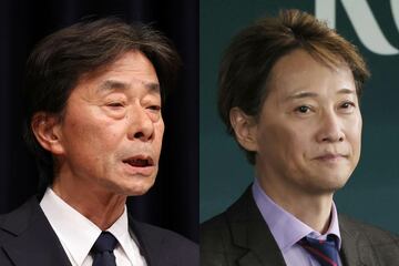 フジテレビの港浩一社長（左）と中居正広氏