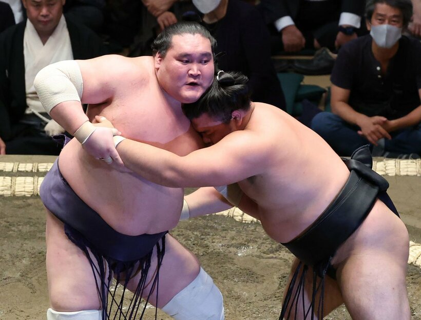  霧馬山（右）を寄り切った照ノ富士（東スポWeb）