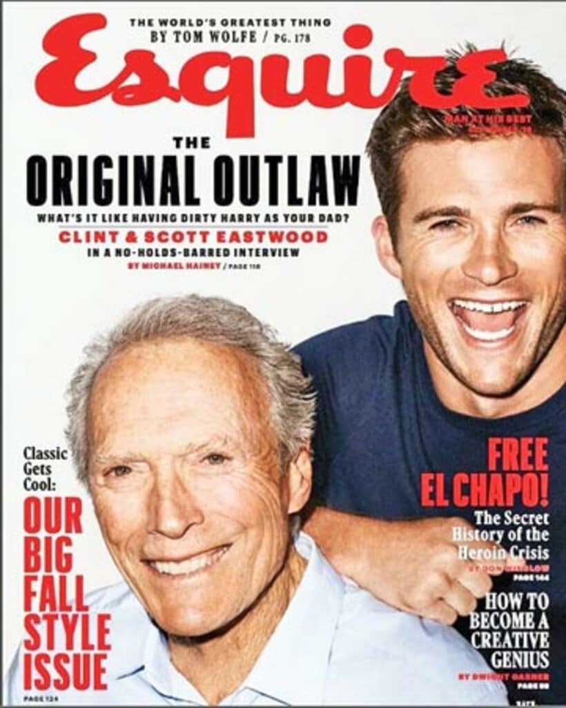 写真は父クリントと米誌「Ｅｓｑｕｉｒｅ」の表紙を飾ったスコット（インスタグラムから＝@scotteastwood）