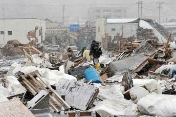 東日本大震災の津波で倒壊した街並み（２０１１年３月）