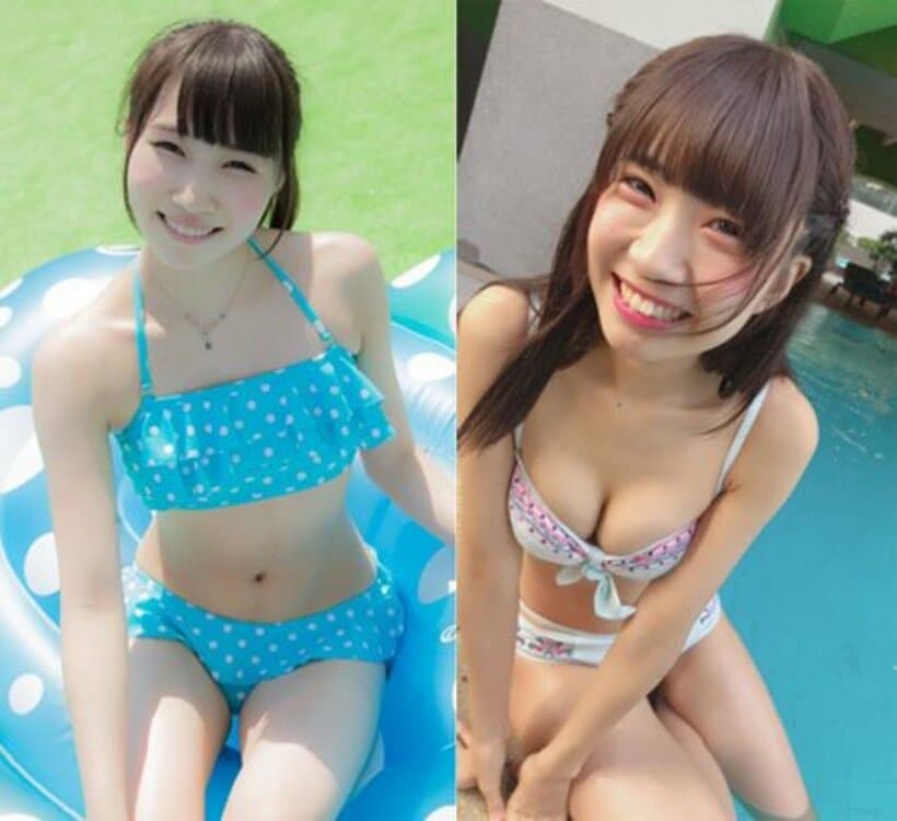  グラビアで競演する青葉（左）と天羽（いずれも過去の水着写真）