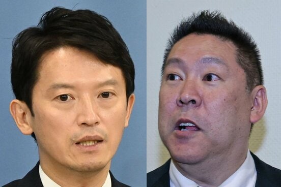 斎藤知事（左）と立花容疑者