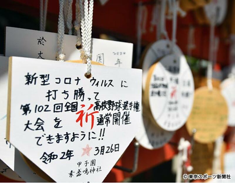  甲子園素盞嗚神社に奉納された夏の甲子園開催を願う絵馬。悲しい結果に…