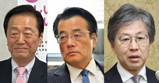 左から小沢一郎氏、岡田克也氏、安住淳氏
