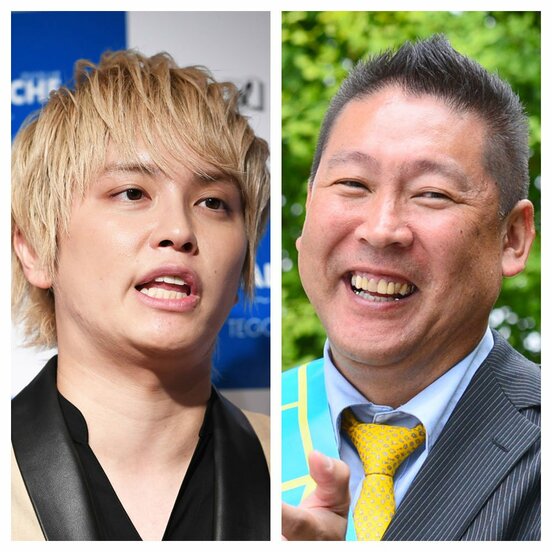 手越(左)とジャニーズのスキャンダルタレントを次々と勧誘する立花党首