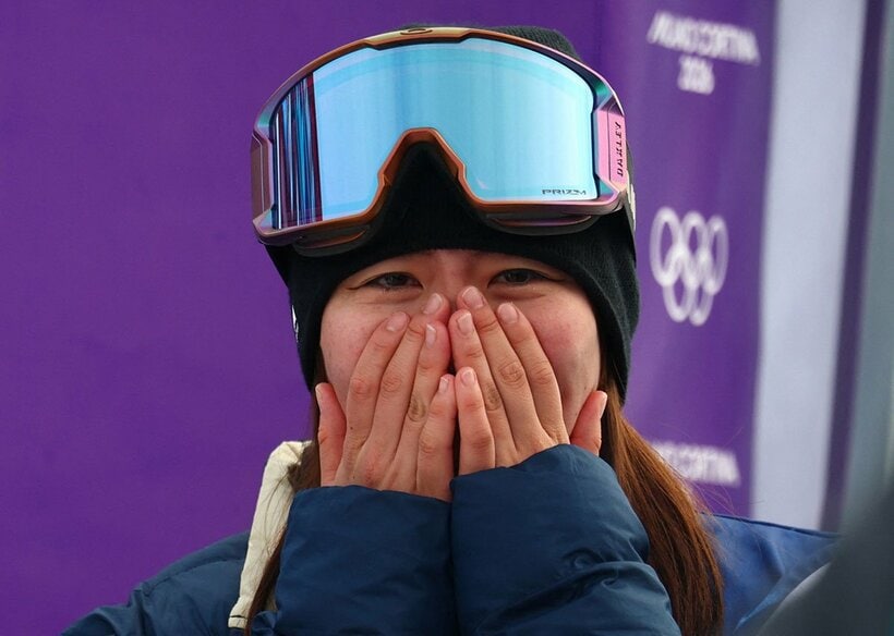 スノーボード女子スロープスタイル金メダルの深田茉莉（ロイター）