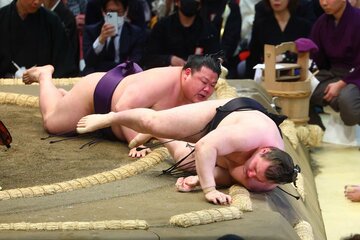 美ノ海（左）に敗れた安青錦