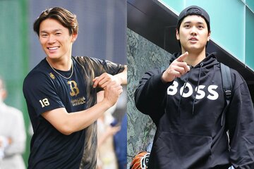 来年はともにドジャースで戦う山本由伸(左)と大谷翔平