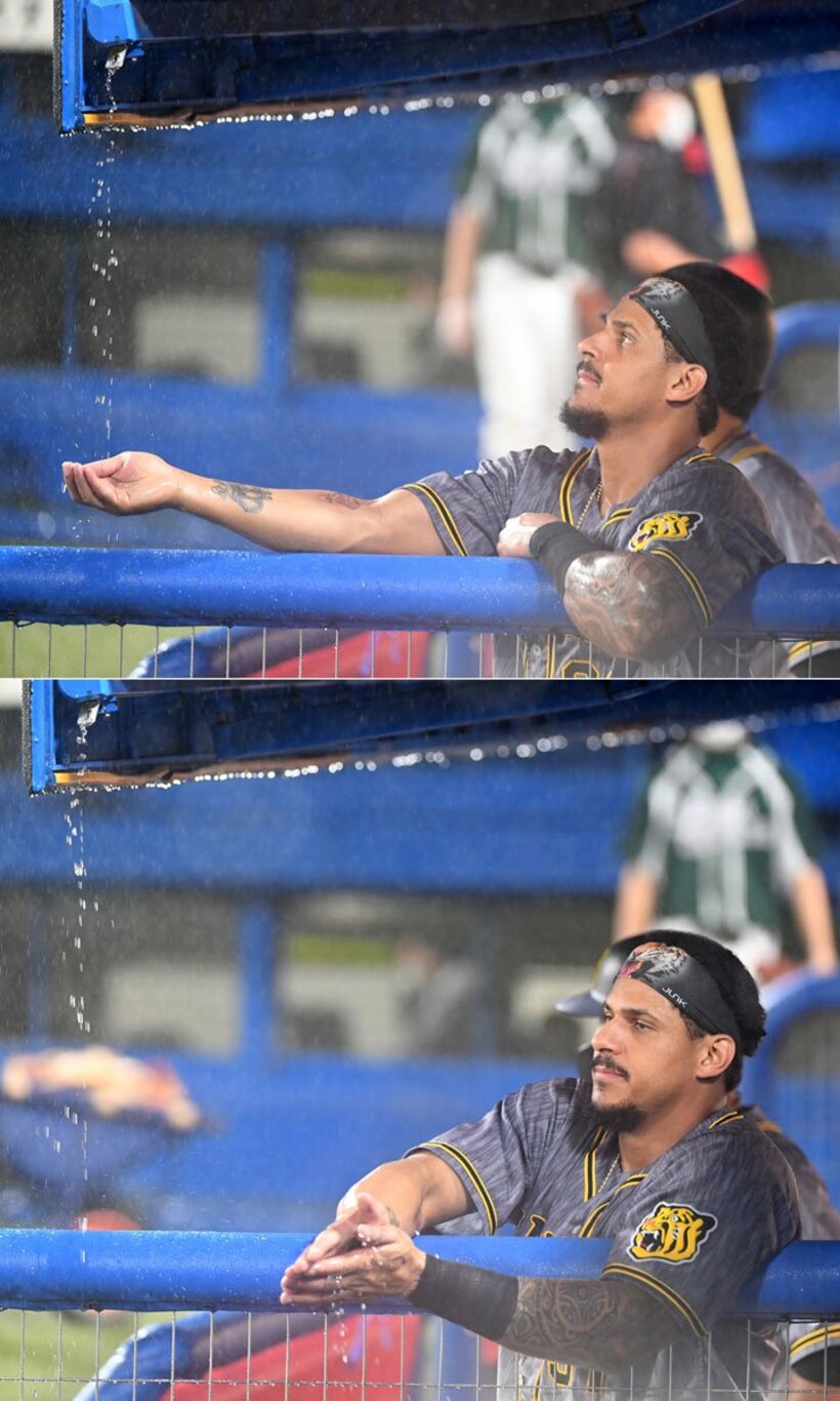  雨水に手を伸ばし…ゴシゴシ！