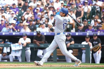 ８回にレギュラーーシーズン最後の安打を放ったドジャース・大谷翔平